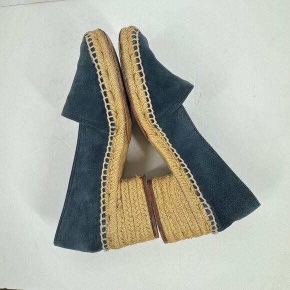 Tory Burch Eleanor Suede Espadrilles Navy Blue Size 8.5 Block Heel - Picture 8 of 13